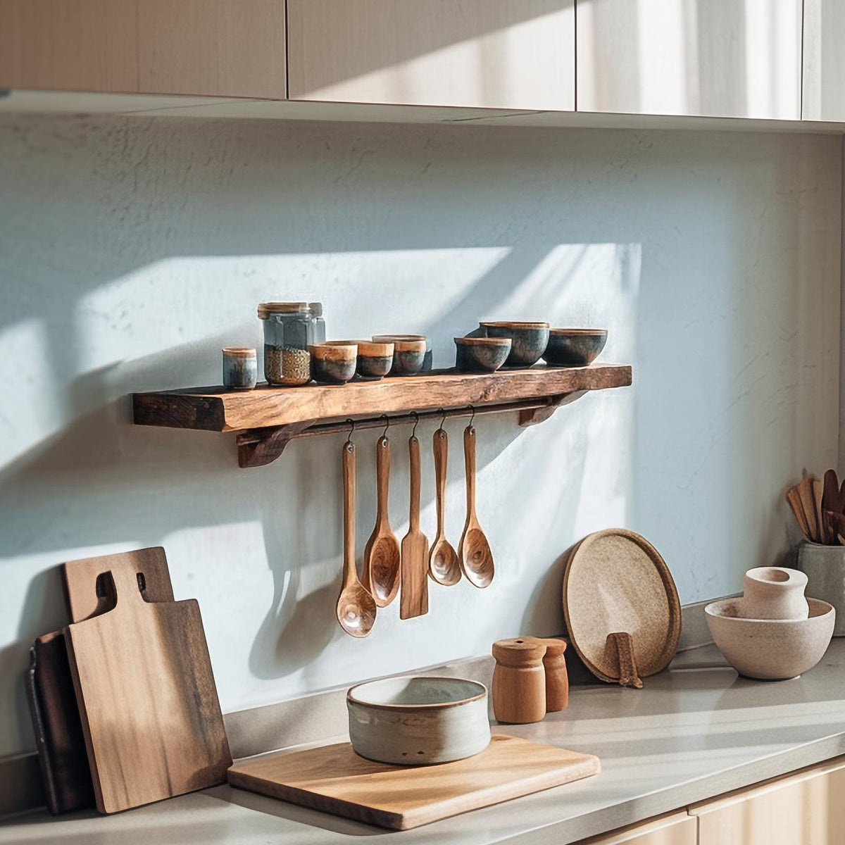 Rustic Wall Storage Organizer Shelf For Kitchen