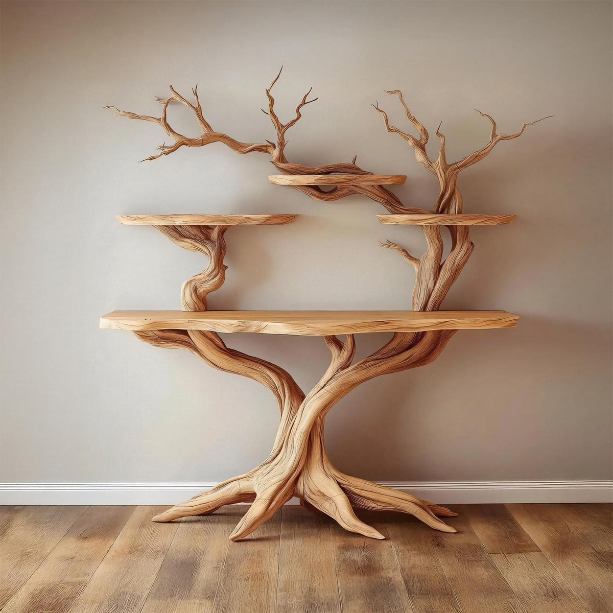 Tree Bookshelf Table Solid Wood Nature Style Gift