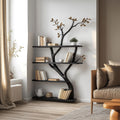 Handcrafted Tree Bookshelf, Freestanding Solid Wood Decorative Bookcase, Multi-Shelf Home Library Storage Organizer