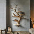 Organic Modern Wood Tree Display Shelf, Handcrafted Floating Branch Wall Mounted Bookcase for Living Room Art