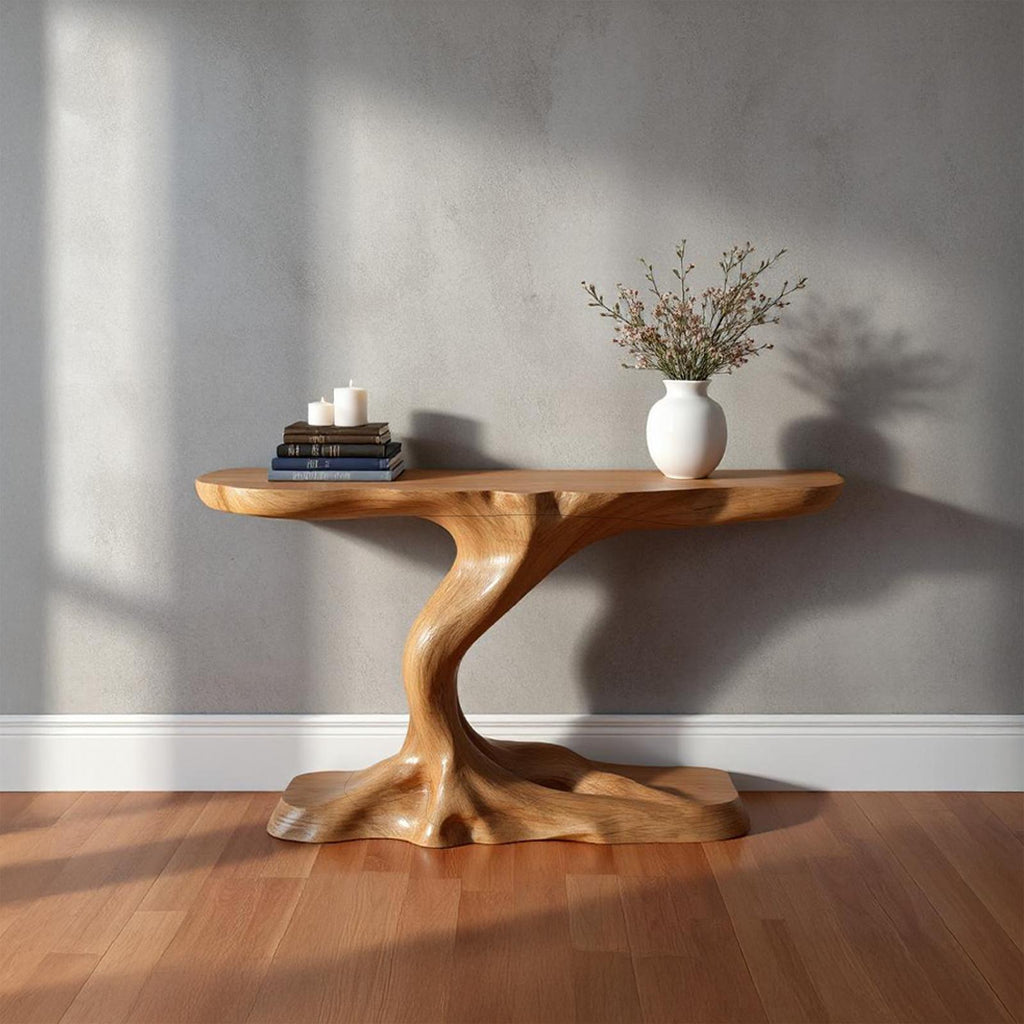 Rustic Branch Wood Console Table, Living Room & Entryway Natural Tree Base Accent Table, Model