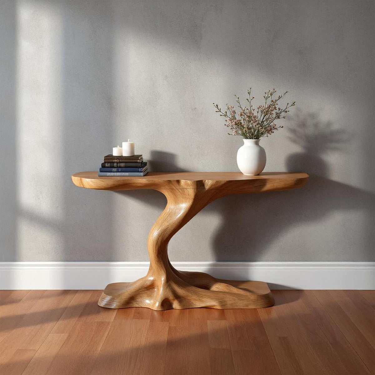 Rustic Branch Wood Console Table, Living Room & Entryway Natural Tree Base Accent Table, Model