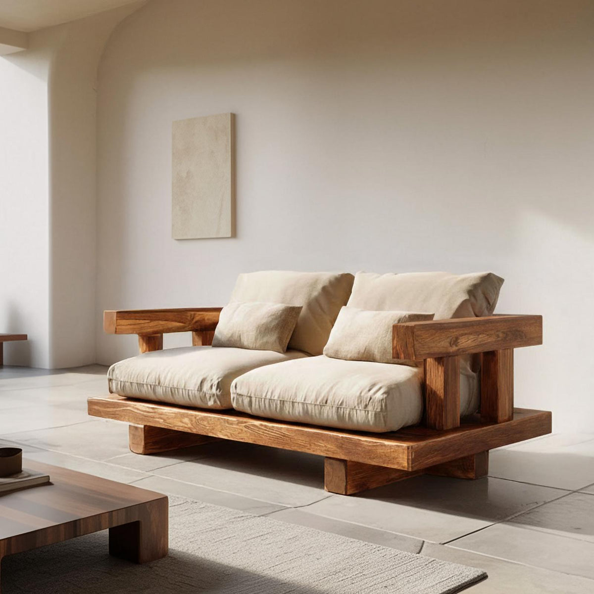 Modern Solid Wood Platform Sofa Living Room Minimalist Lounge Couch