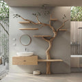 Rustic Organic Wood Tree Trunk Bathroom Vanity, Custom Live Edge Single Sink Pedestal Console, Model