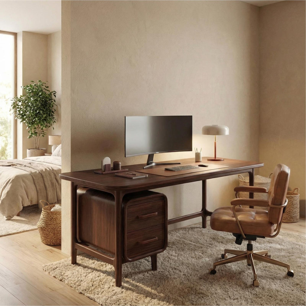 Mid Century Work Desk, Solid Wood Computer PC Writing Desk for Home Office & Study