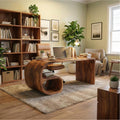 Modern Sculptural Desk, Solid Wood Artistic Computer Writing Desk for Home Office