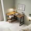 Modern Organic Line Corner Office Desk, L-Shaped Solid Wood Computer Writing Table for Bedroom & Study Workroom