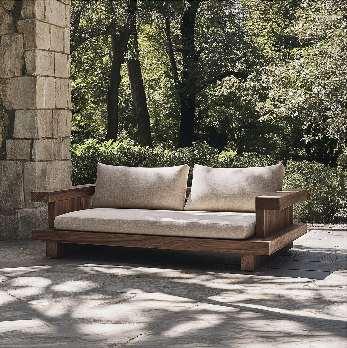 Minimal Platform Sofa Frame, Solid Wood Clean Low Arm Daybed/Couch Base for Living Room, Lounge Furniture