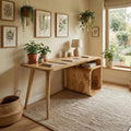 Japandi Writing Desk, Solid Wood Minimalist Computer Desk for Home Office & Bedroom