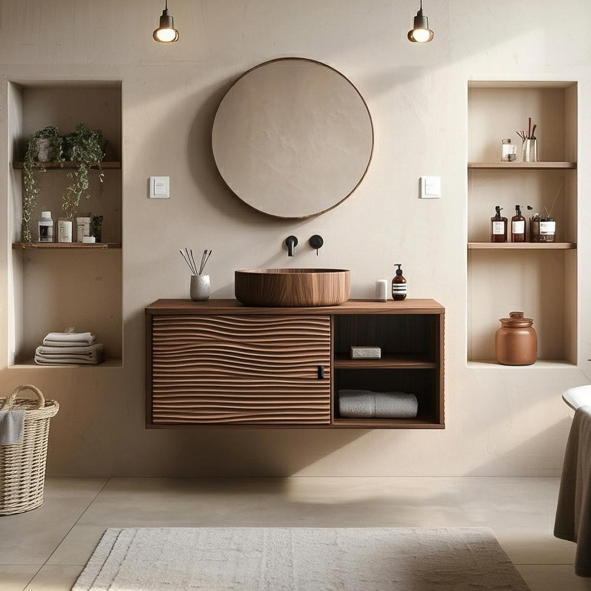 Mid Century Cabinet Bathroom Vanity Floating Wood Bathroom SINLSABRV237