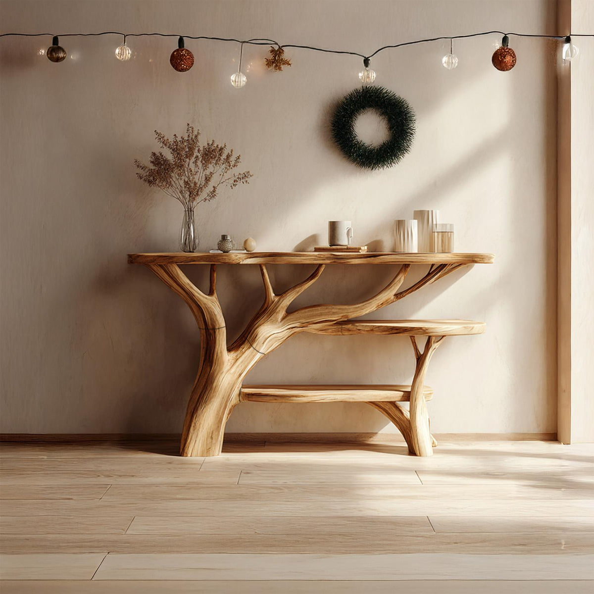 Rustic Tree Console Table, Sculptural Solid Wood Branch Base, Handcrafted Entryway & Living Room Accent Foyer Table