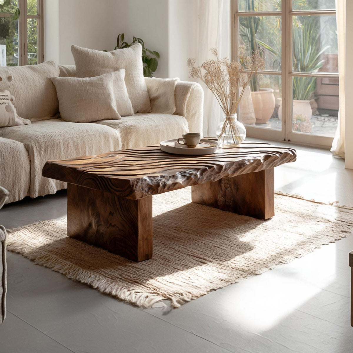 Rustic Live Edge Coffee Table, Handcrafted Solid Wood Slab Center Table for Modern Farmhouse Living Room Decor