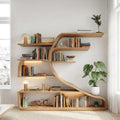 Rustic Sculptural Wood Wall Bookshelf, Floating Tree-Shape Book Display Shelf for Bedroom & Living Room
