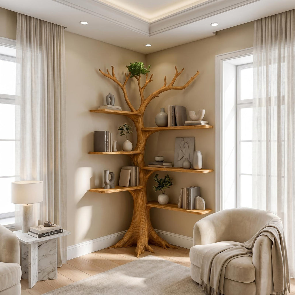Rustic Corner Tree Bookshelf Living Room SINLSATB221