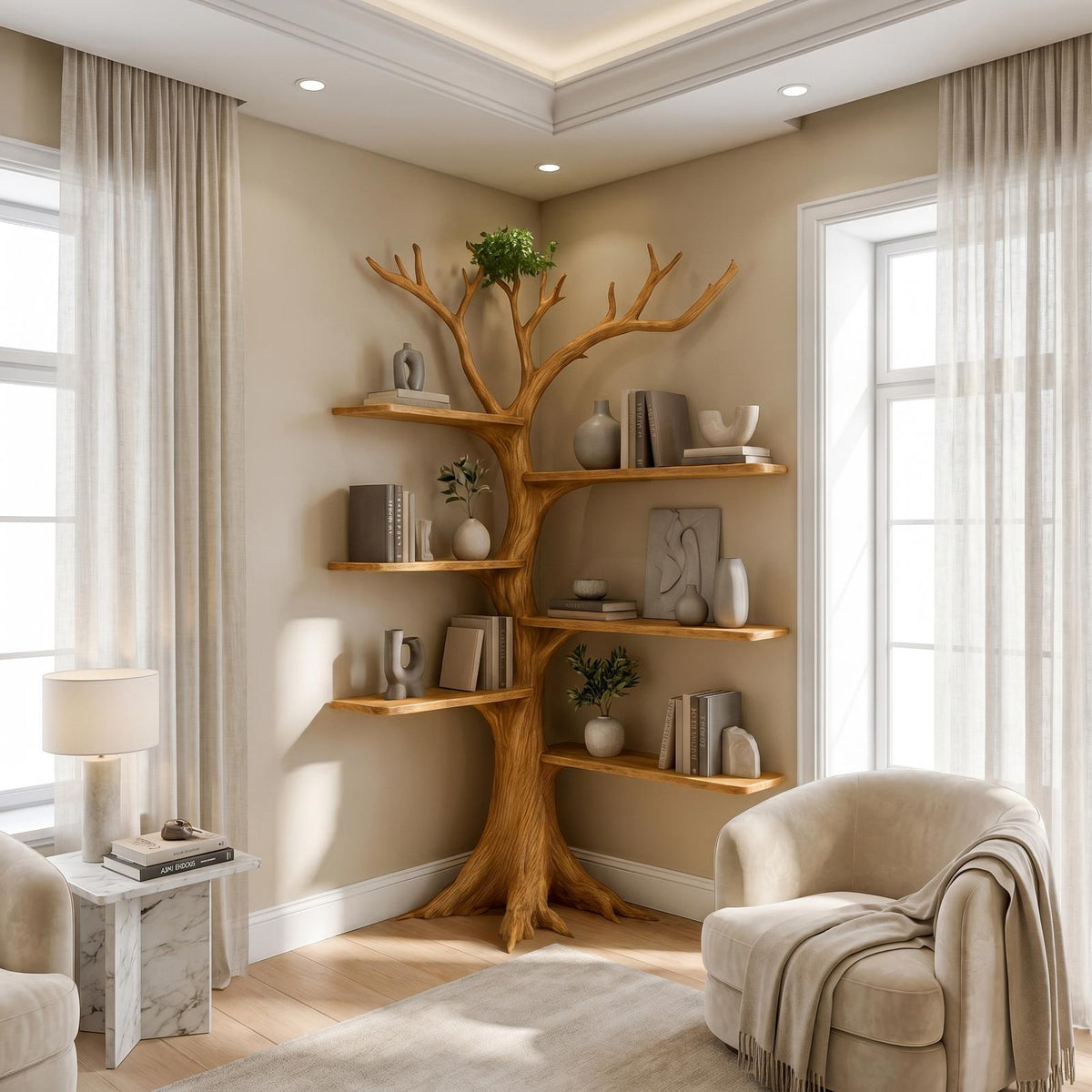 Rustic Corner Tree Bookshelf Living Room SINLSATB221