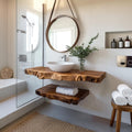 Spry Interior Rustic Floating Bathroom Vanity Shelf, Handcrafted Textured Solid Wood Single Sink Washstand, Farmhouse Wall Mount Decor SINLSABRV242
