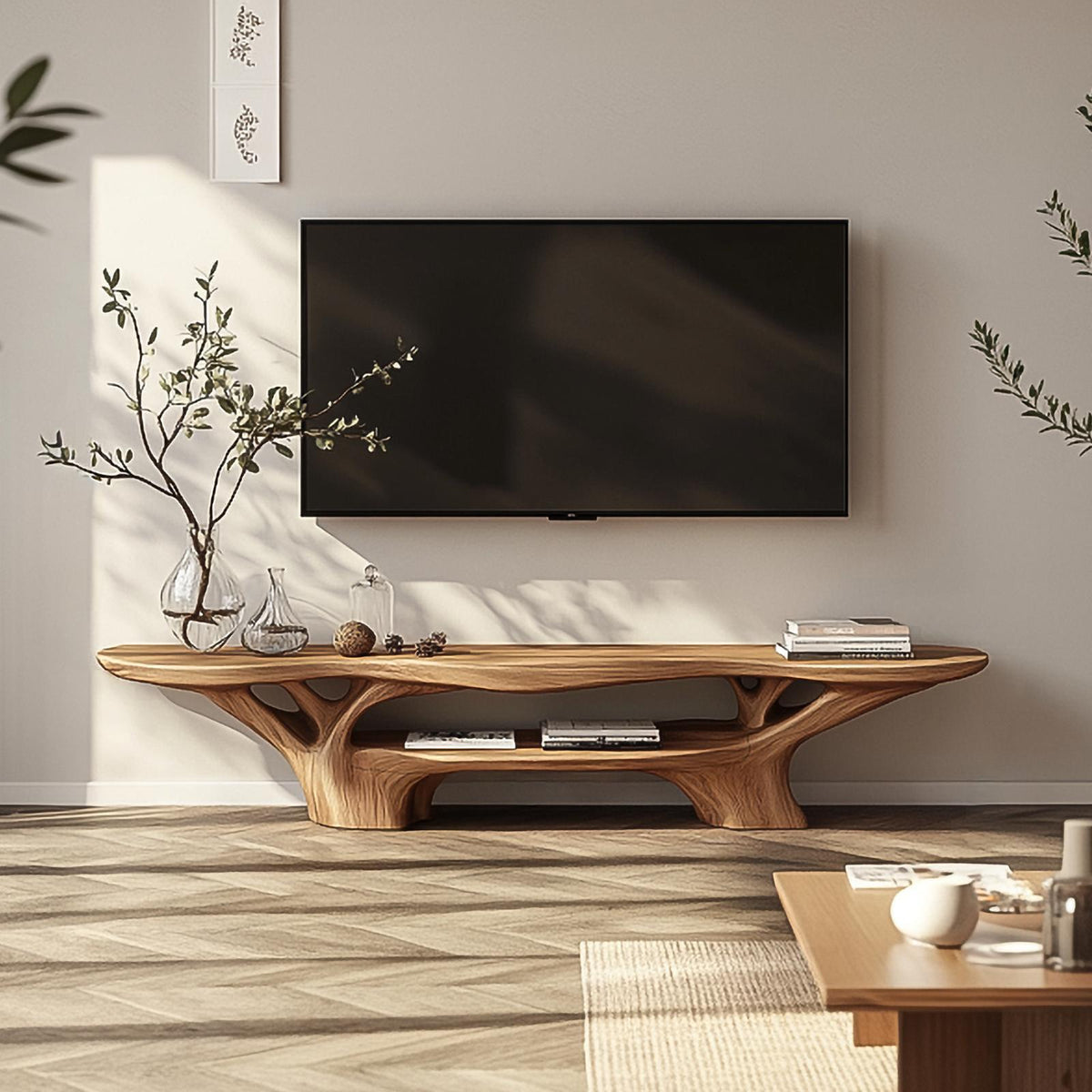Rustic Solid Wood TV Stand, Reclaimed Barnwood Style Media Console Cabinet for Living Room & Study, Model