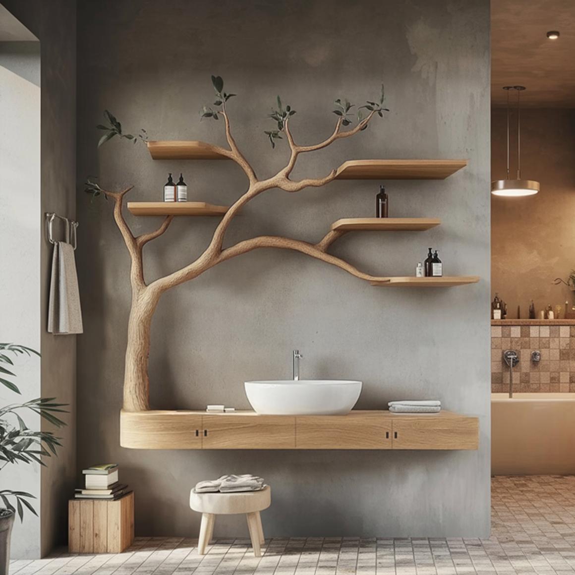 Rustic Organic Floating Tree Vanity Bathroom Or Spa Room
