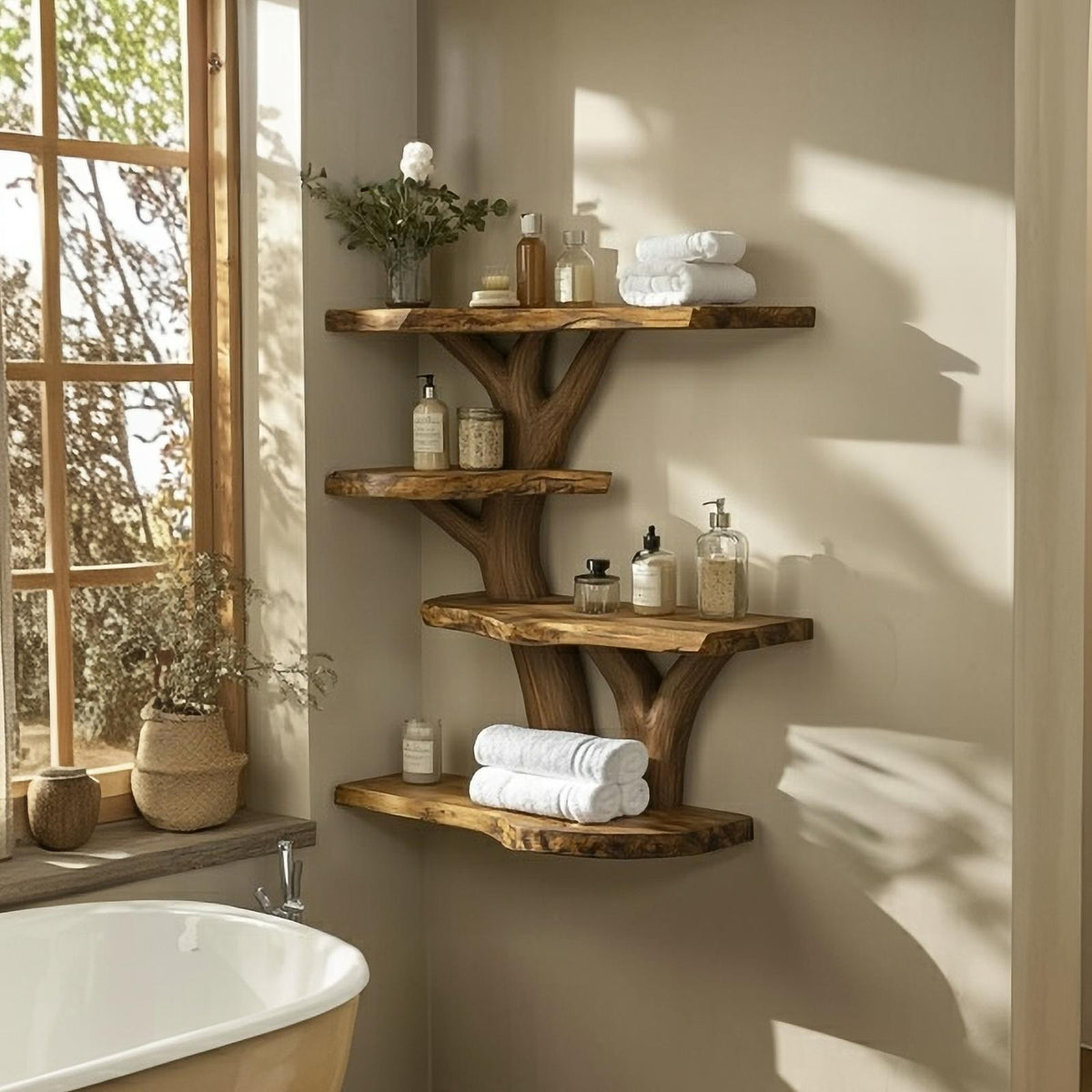 Organic Tree Bathroom Wall Shelf Bathroom Interior Storage Display SINLSATBS113