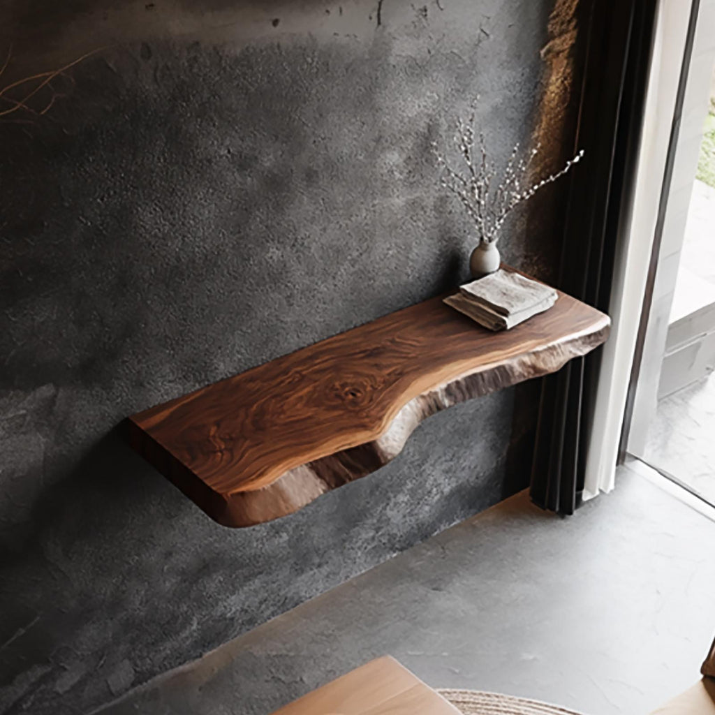 Rustic Live Edge Solid Wood Floating Shelf, Wall Mounted Hardwood Display Ledge for Living Room & Foyer Interior