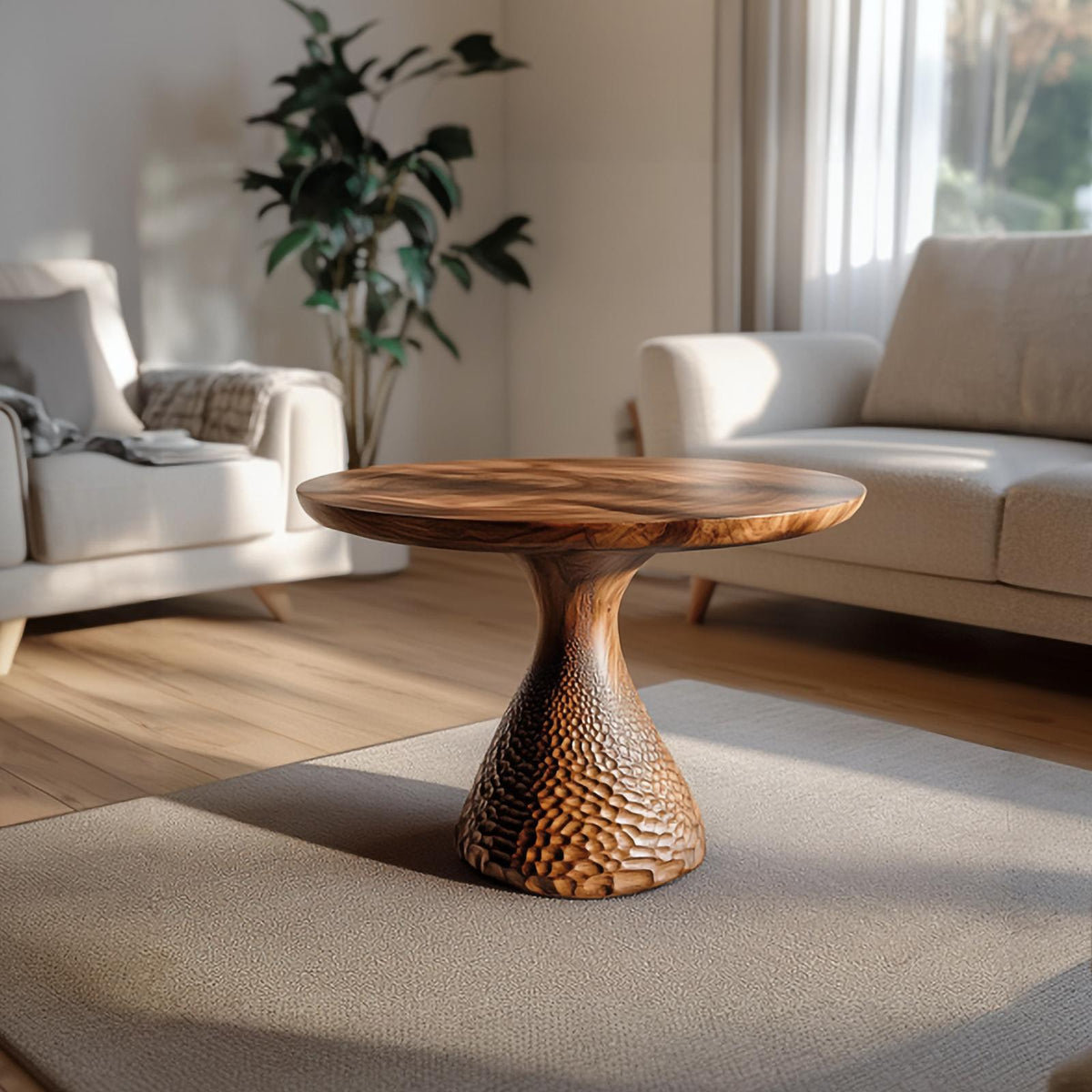 Sculptural Solid Wood Coffee Table, Handcrafted Artistic Center Table for Modern Living Room Home Decor