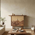 Spry Interior Rustic Mountain Relief Sideboard, Solid Wood Dining Room Buffet Cabinet, Art Deco Storage Credenza for Apartments, SINLSASC478