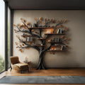 Rustic Halloween Tree Bookshelf, Gothic Style Wood Branch Wall Display Shelf for Cozy Bedroom Decor