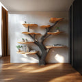 Rustic Mushroom Tree Bookshelf, Solid Wood Wall Mounted Display Shelf for Bedroom & Study, Floating Bookcase