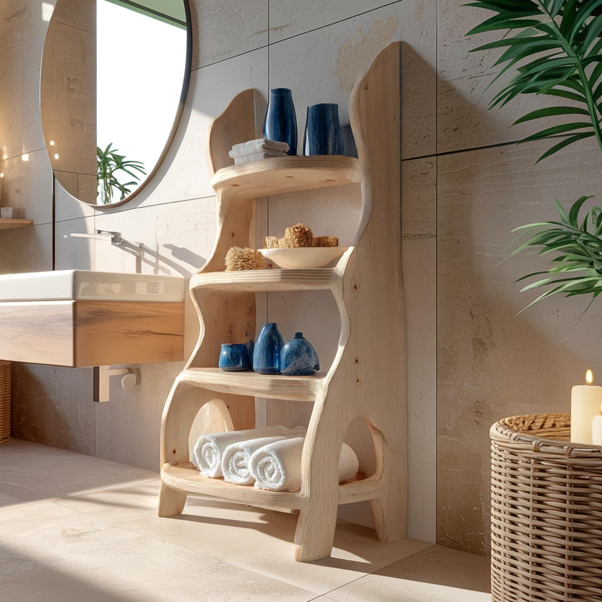 Rustic Sculptural Bathroom Shelf Bathroom Interior Storage Stand