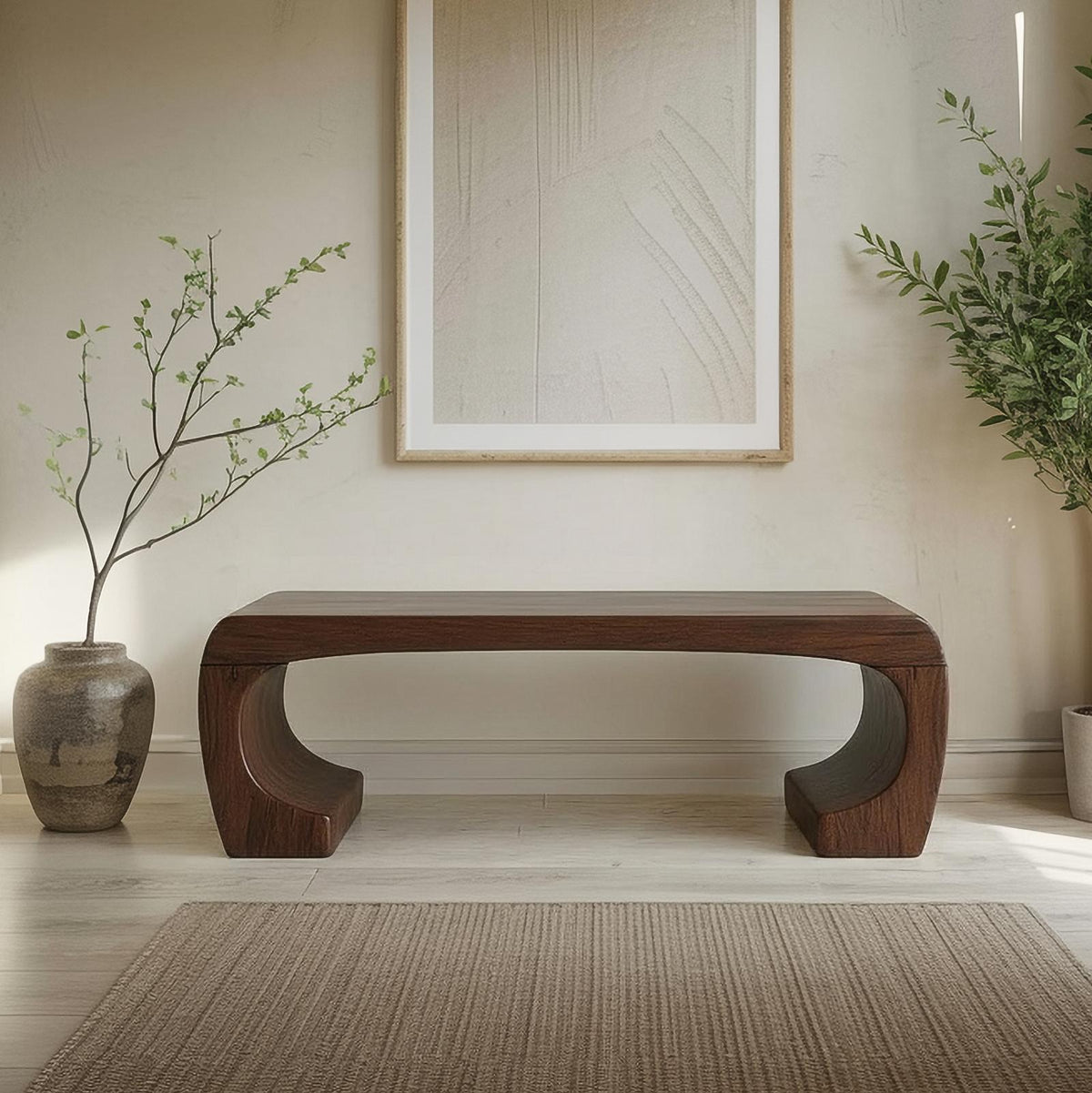 Mid Century Sculptural Bench For Living Room Or Entryway