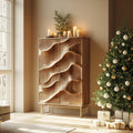 Spry Interior Rustic Wave Solid Wood Cabinet, Modern Sculpted Accent Sideboard & Living Room Storage Credenza, Model SINLSASC320