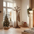 Rustic Tree Branch Coat Rack, Freestanding Solid Wood Coat Tree & Hat Stand Organizer for Entryway