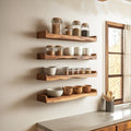 Rustic Wood Wall Organizer Shelf, Handcrafted Floating Spice Rack Cooking Utensils Storage for Kitchen Dining