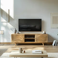 Scandinavian Modern Wood TV Stand, Minimalist Low Profile Media Console Cabinet for Living Room, Model