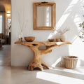 Mid Century Modern Console Table, Natural Solid Wood Entryway Foyer Table, Sleek Behind Sofa Hallway Accent Stand