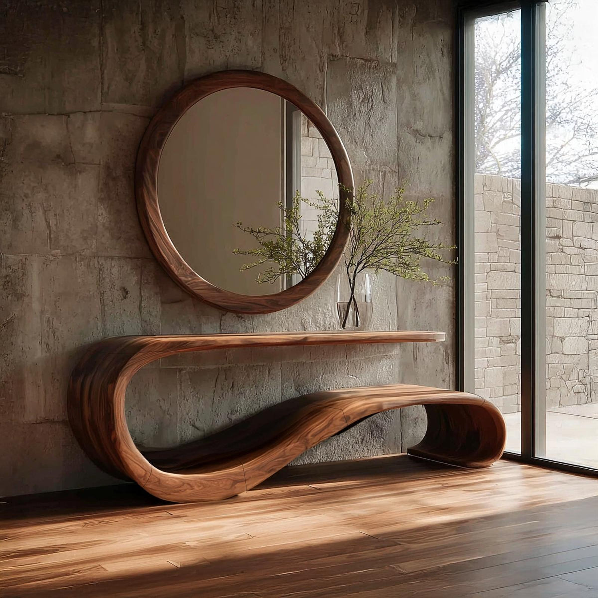 Mid Century Wave Console Table Living Room Entryway