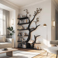 Rustic Modern Tree Bookshelf, Free Standing Solid Wood Bookcase Storage Organizer, Creative Living Room Display Rack