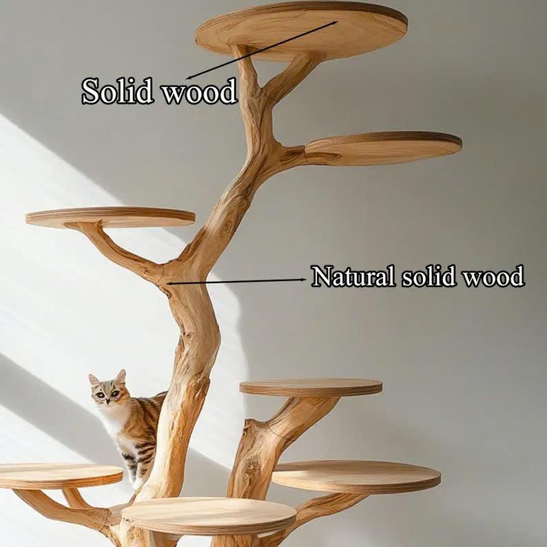 Rustic Natural Solid Wood Cat Tree Wooden  Stand Naturally Gift Cat SINLTT010