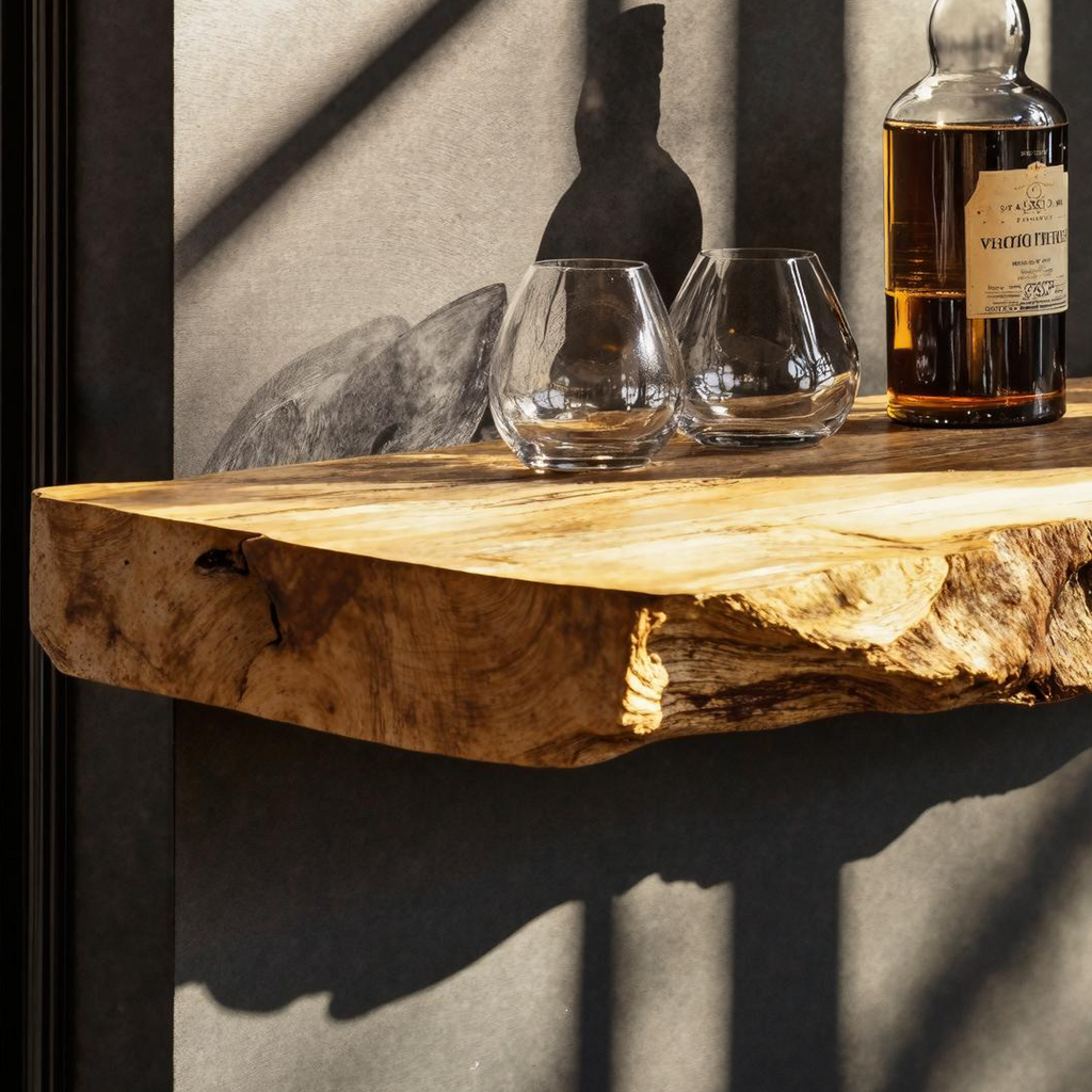 Rustic Industrial Wood Bar Wall Shelf, Wall-Mounted Solid Wood Wine Rack Organizer for Home Bar Storage