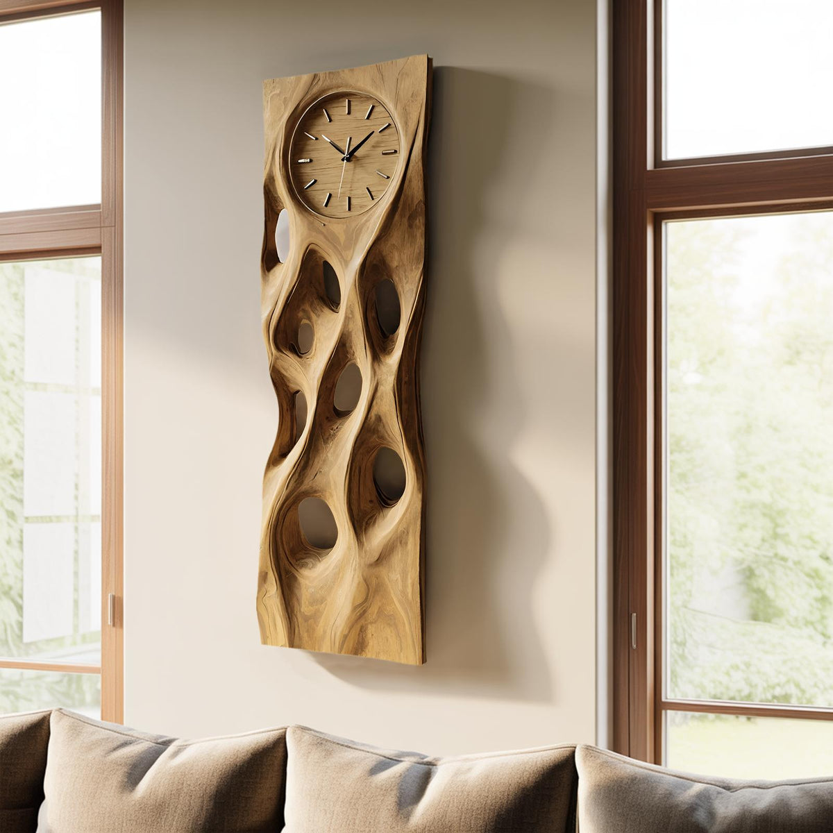 Minimalist Wood Wall Clock, Modern Silent Round Wooden Clock for Living Room, Kitchen & Office Wall Decor