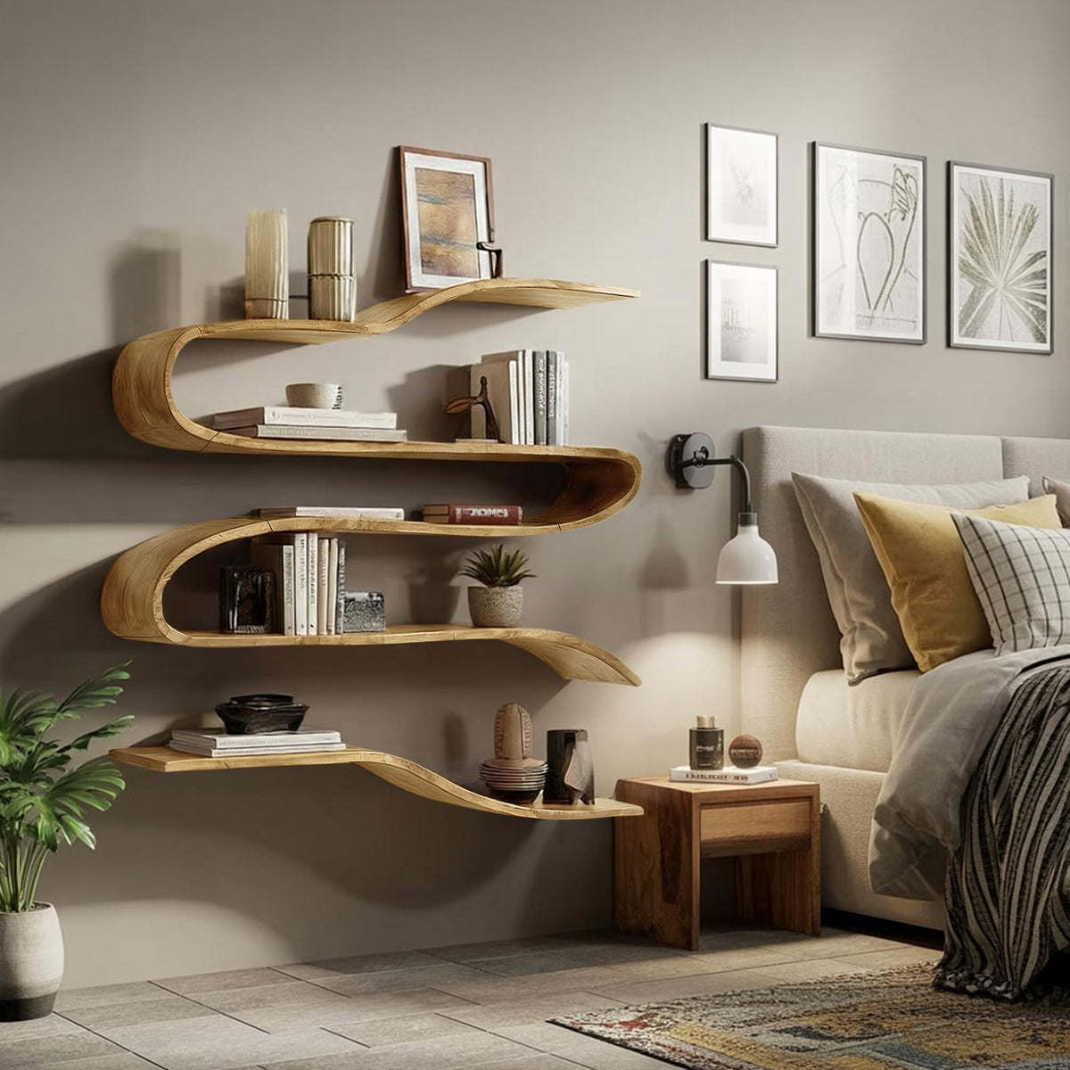 Industrial Natural Wood Floating Shelf, Heavy Duty Wall Mounted Kitchen & Pantry Storage Rack