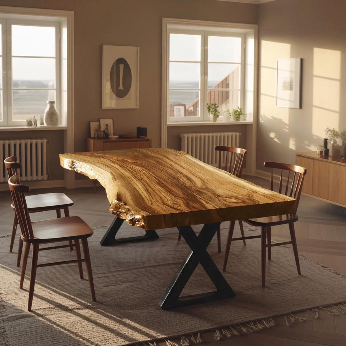 Spry Interior Modern Solid Wood Dining Table, Minimalist Metal Legs Kitchen Table, Handcrafted Dining Room Table, SILDTTRDN023