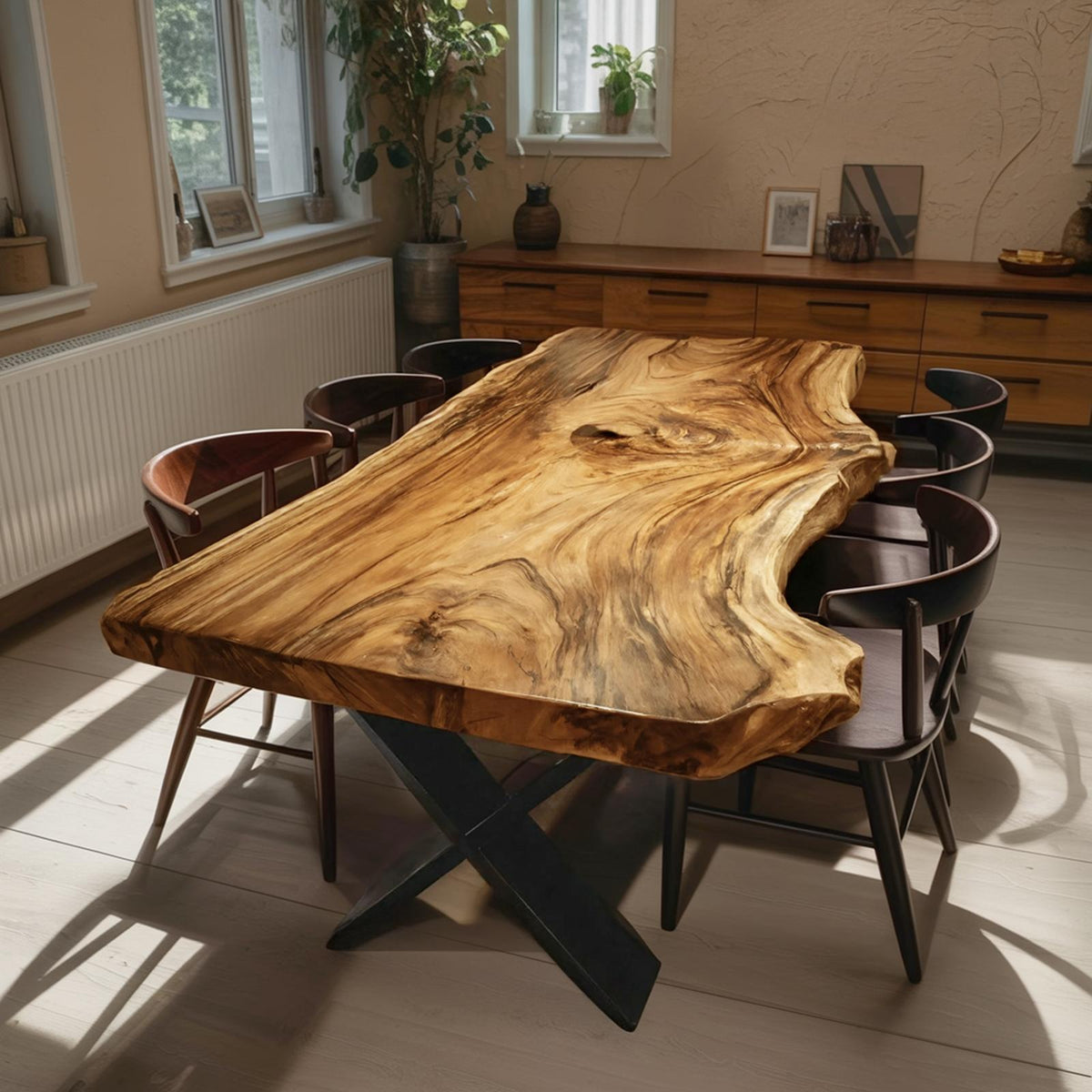 Spry Interior Modern Live Edge Dining Table, Natural Grain Solid Wood Kitchen & Dining Room Table, SILDTTRDN021