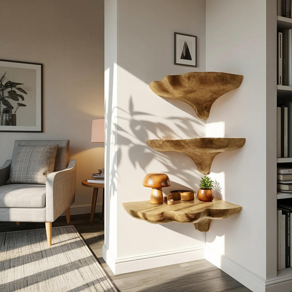 Handcrafted Wooden Mushroom Shelf For Entryway And Furniture Decor