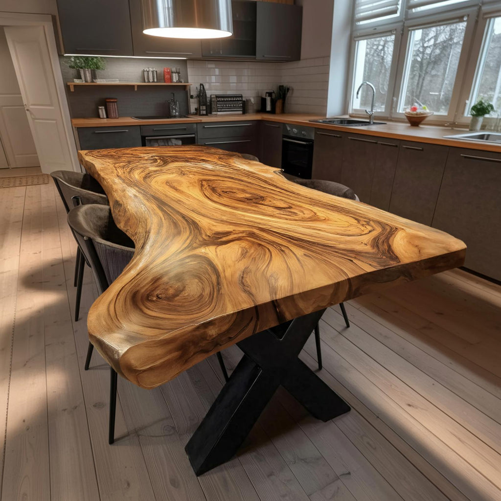 Spry Interior Farmhouse Live Edge Dining Table, Rustic Solid Wood Dining Room & Kitchen Table, SILDTTRDN022