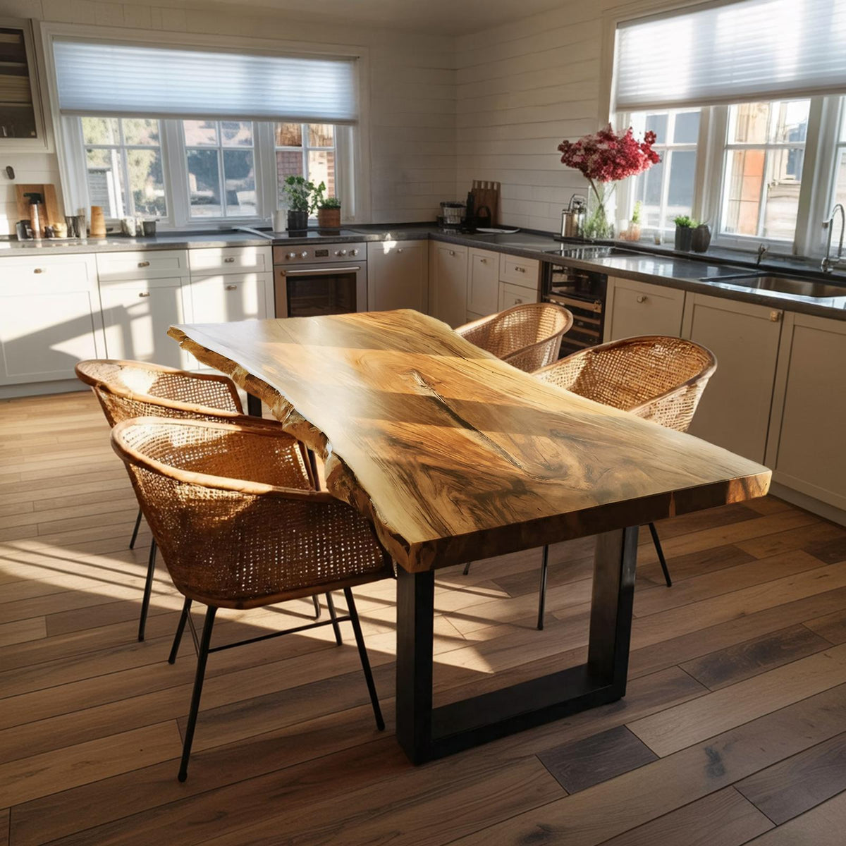 Spry Interior Farmhouse Live Edge Dining Table, Rustic Solid Wood Kitchen Table with Natural Edge Design, SILDTTRDN024