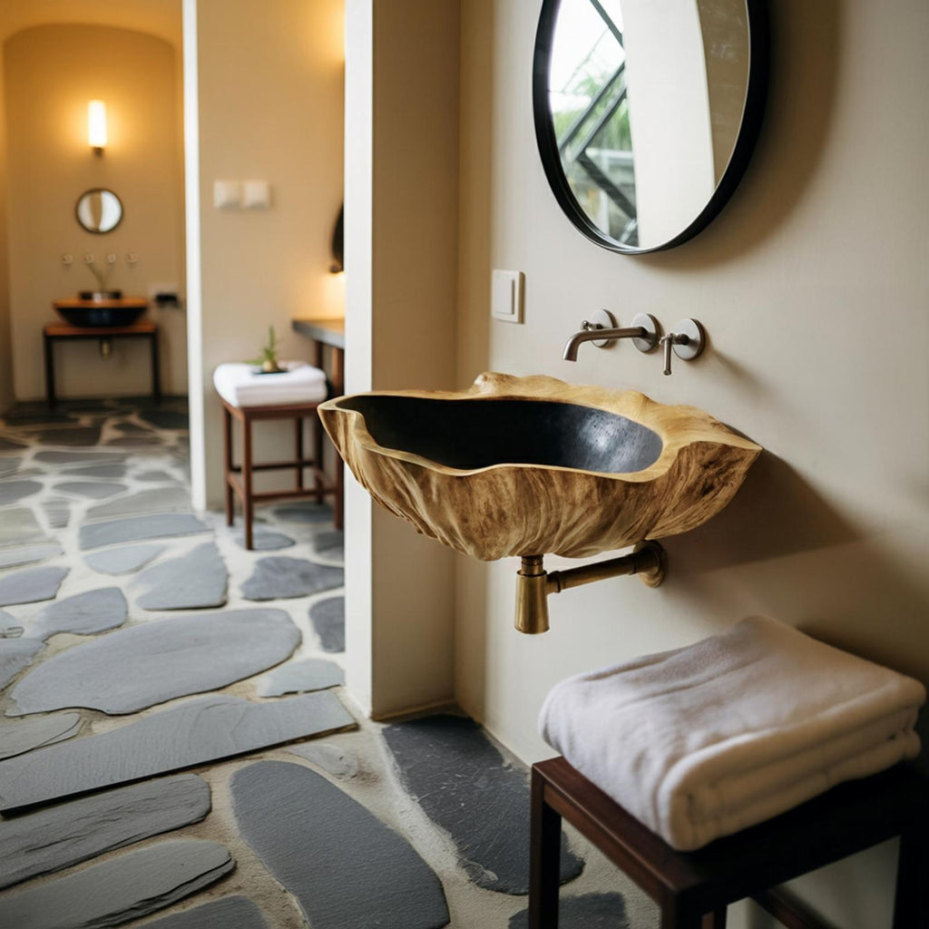 Modern Wall Mounted Wooden Bathroom Vanity Sink, Handcrafted Floating Wood Basin Cabinet for Sleek Powder Room Decor