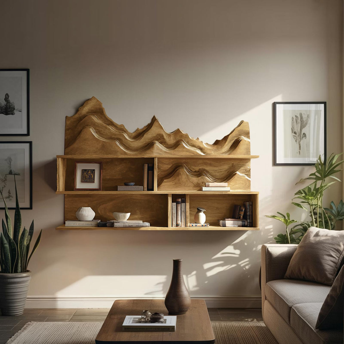 Minimalist Wooden Wall Mounted Bookshelf, Floating Wood Office Bookcase & Storage Organizer Shelf