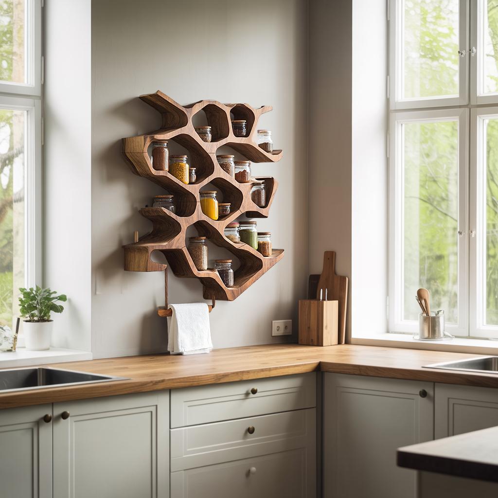 Rustic Wooden Spice Cabinet, Handcrafted Wall Mounted Kitchen Storage Rack Organizer & Entryway Key Holder