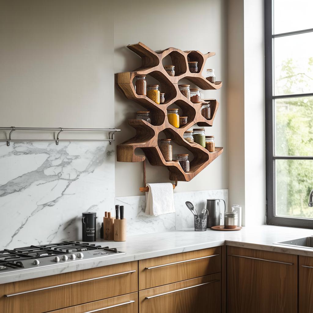 Rustic Wooden Spice Cabinet, Handcrafted Wall Mounted Kitchen Storage Rack Organizer & Entryway Key Holder